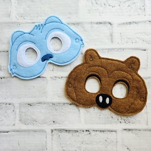 Grizzly Bear and Lemming Friends Inspired Felt Masks. Two Sizes.