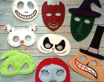 Zero Ghost Dog Jack Sally Lock Shock Barrel Boogie Nightmare Inspired Felt Masks. Small Children and Large Adult Sizes.
