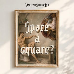 Funny Meme Wall Art Printable, Spare a Square Poster, Renaissance Parody Art, Dark Humor Gothic Decor, Relatable Meme Digital Download