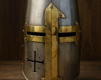 Medieval Crusader Knight Helmet | Templar Gothic Warrior Replica | Home Office Decor