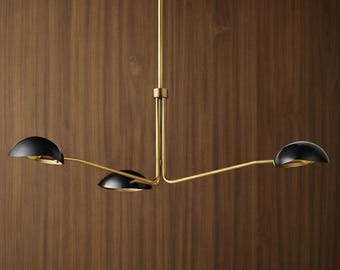 Modern Brass Chandelier, Black & Gold Mid Century Ceiling Light