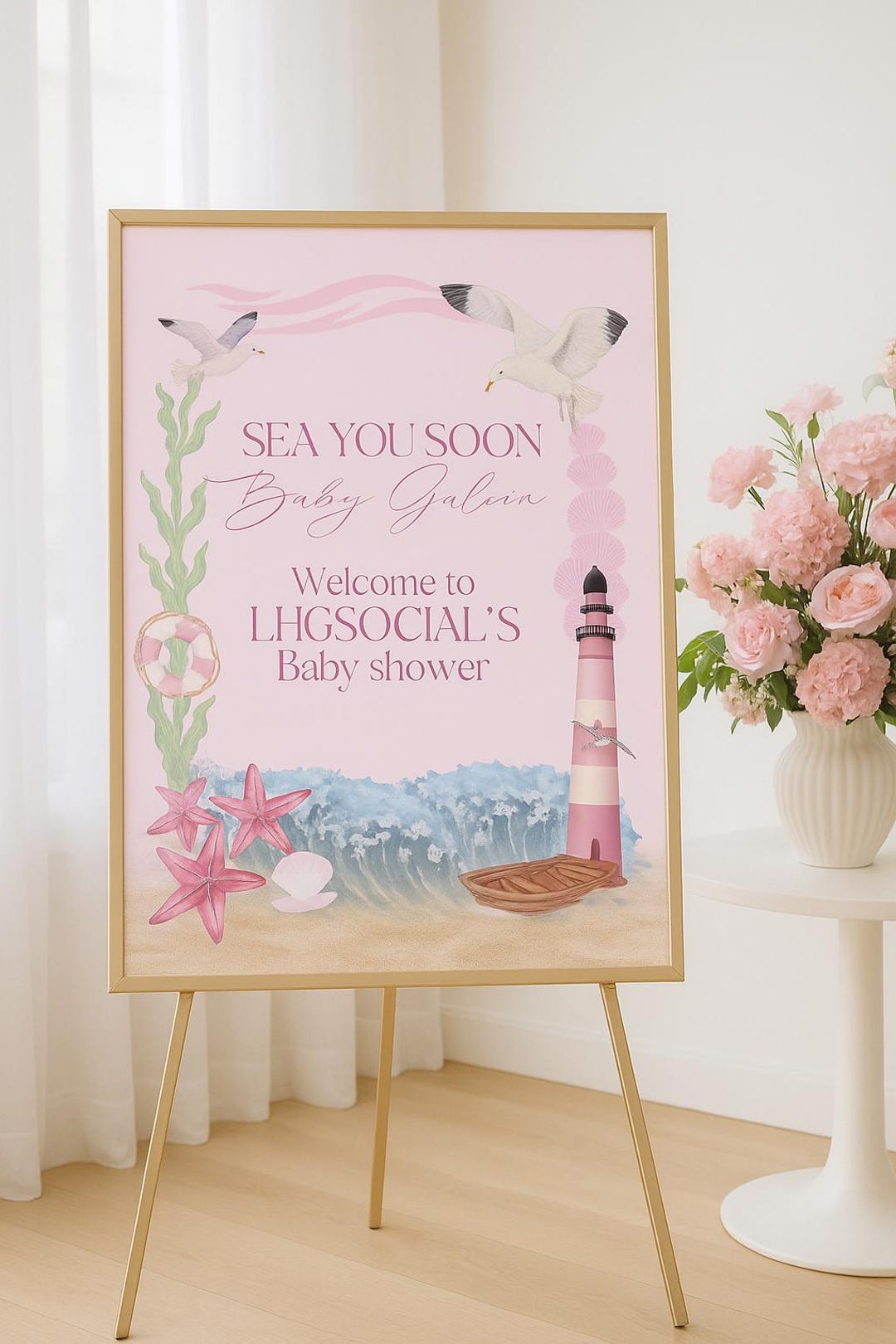 Sea You Soon Baby Shower Welcome Sign | Editable Canva Template ...