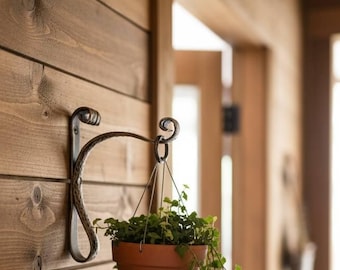 Hand Forged Plant Hanger Bracket, Wrought Iron Wall Plant Hook, Outdoor Hanging Basket Hook, Farmhouse Metal Plant Hanger, Rustic Wall Mount