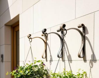 Hand Forged Plant Hanger Bracket, Wrought Iron Wall Plant Hook, Outdoor Hanging Basket Hook, Farmhouse Metal Plant Hanger, Rustic Wall Mount