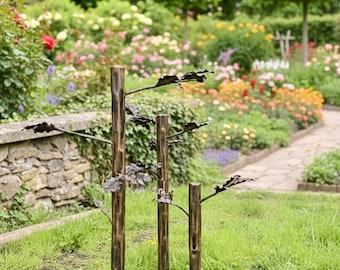 Columna de jardín forjada a mano con motivos de roble, escultura vertical de metal para paisajismo, pilar de jardín exterior, columna decorativa para patio.