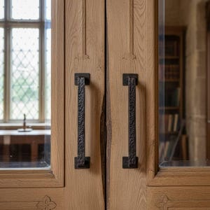 Geschmiedeter Türgriff, massiver Stahl-Türgriff, handgefertigter Eisengriff, rustikales modernes Bauernhaus, langer Türgriff 21-12 cm, robuster Türgriff