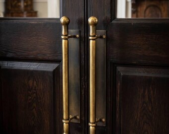 Vintage European Door Pull Handles Hand Forged Steel Entry Door Hardware Antique Gold Bronze or Silver Patina