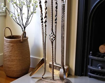 Medieval Forged Fireplace Tool Set,Black Iron Fire Tools,Hand Forged Fire Poker,Tongs, Shovel,Personalized metal gift for 6th anniversary