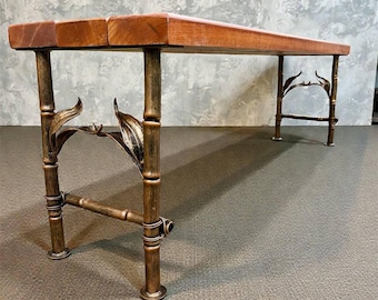 Pieds de banc forgés à la main, Base de banc en fer, Supports de banc en métal, Pieds de banc d'extérieur rustiques, Base de meuble en fer forgé artisanal