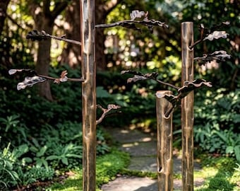 Hand Forged Garden Gift Metal Sculpture,Unique Outdoor Decor Gift,Oak Branch Garden Stake,Gift for Mom,Housewarming Gift,Handmade Garden Art