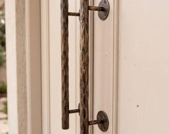 Rustic Hand Forged Door Pull Handle,Farmhouse Entry Door Handle,Wrought Iron Front Door Handle,Bronze Exterior Door Hardware,Custom DoorPull