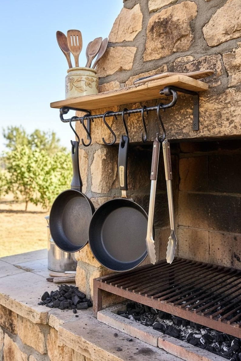 Forged Steel BBQ Tool Rack – Outdoor Grill Organizer With Hooks,patio ...