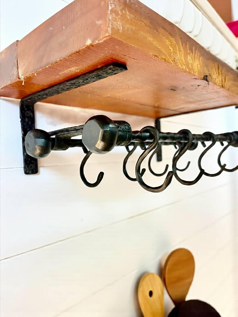 Iron Kitchen Rack Hand Forged Iron Kitchen Rack With Two Bars,wall Mounted Rack With ...
