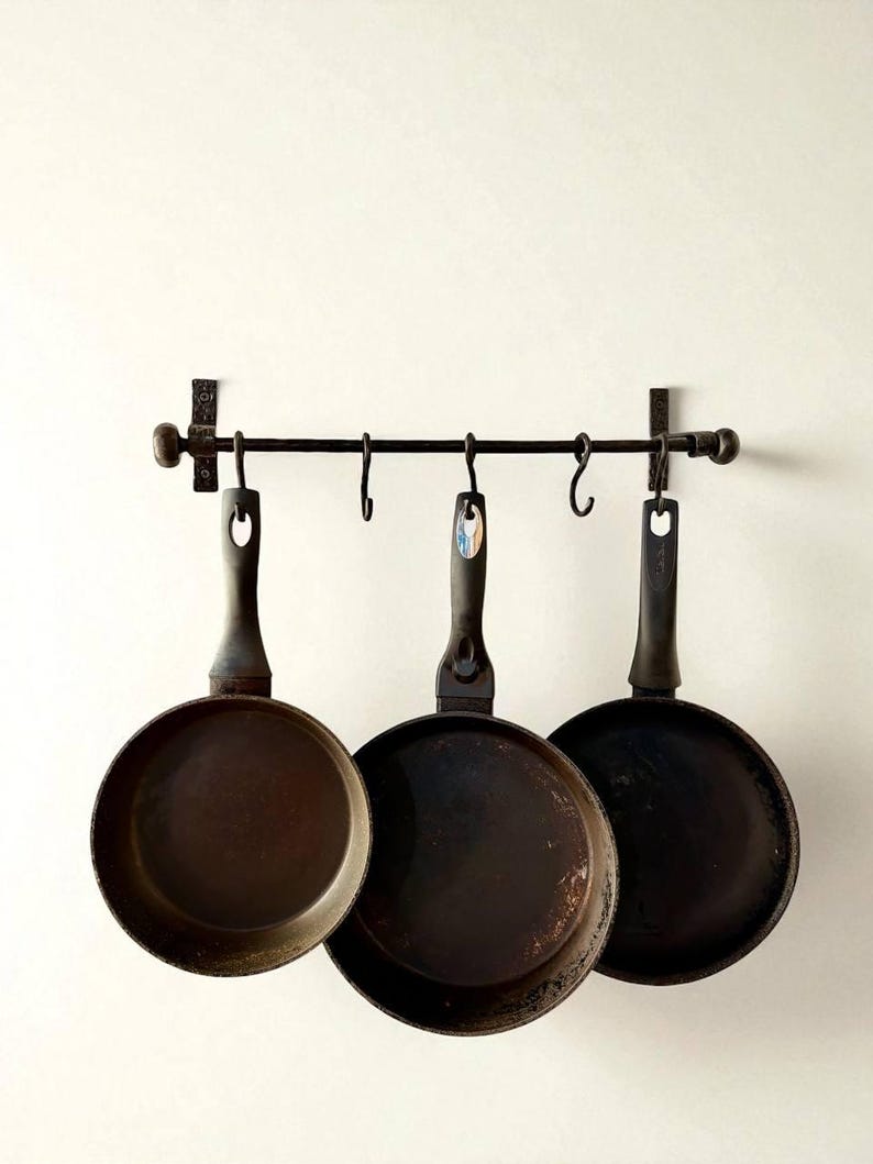 Iron Kitchen Rack Handmade Wrought Iron Kitchen Rack With Hooks,rustic Wall Shelf, Unique ...