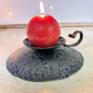 Hand Forged Iron Candle Holder,Rustic Wrought Iron Candle Stand with Handle, Medieval Style Metal Candlestick, Farmhouse Home Decor