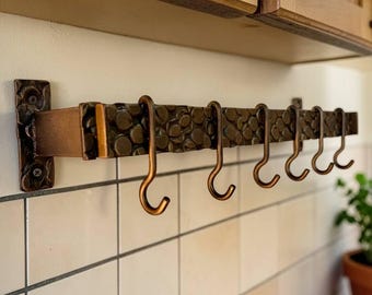 Minimalist Kitchen Wall Bar with Hooks,Contemporary Metal Organizer,Clean Line Storage
