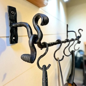 Hand Forged Wrought Iron Pot Rack,Kitchen Utensil Holder,Rustic Pan Rack with Hooks,Farmhouse Kitchen Organizer, Custom Sizes Available