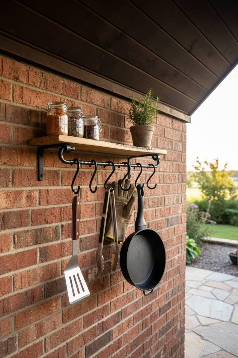Forged Steel BBQ Tool Rack – Outdoor Grill Organizer With Hooks,patio ...