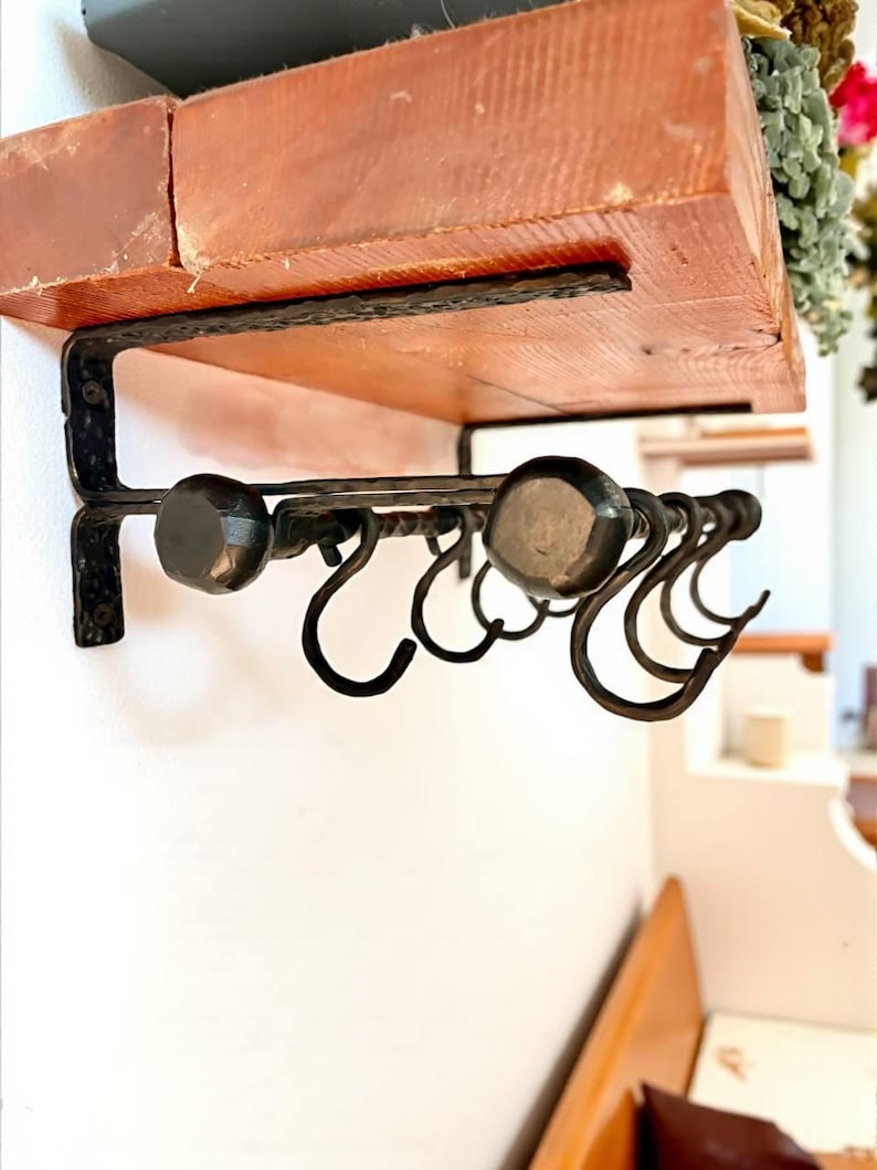 Iron Kitchen Rack Hand Forged Iron Kitchen Rack With Two Bars,wall Mounted Rack With ...