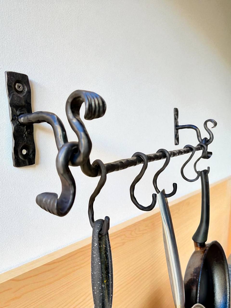 Rustic Iron Rack Hand Forged Wrought Iron Pot Rack: Rustic Farmhouse Kitchen Organizer ...