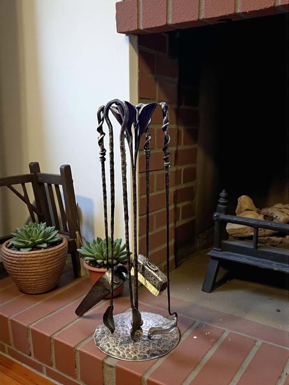 6th wedding anniversary gift, gift for husband, set of wrought iron fireplace tools, gothic iron tools with stand, castle style home decor