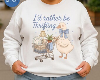 Sudadera de talla grande "Prefiero ir de compras de segunda mano", regalo vintage para mujeres de talla grande, regalo para amantes de las compras de segunda mano, camiseta estética vintage