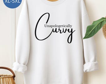 Sudadera de talla grande para mujeres con curvas, cuello redondo extragrande con mensaje positivo, camiseta de confianza para tallas grandes, ropa inclusiva para mujeres de talla grande.