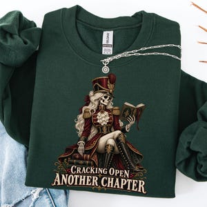 Skeleton Reading Sweatshirt, Christmas Book Lover Crewneck, Plus Size Goth Reader Shirt, Alternative Christmas Gift For Book Lover Friend