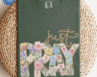 Plus Size Just Pray T-Shirt, Faux Yarn Christian Faith Tee, Religious Shirt, Oversized Jesus Shirt, Religious Gift For Plus Size Women