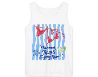 Tanned Tipsy and Slightly Mean Tank Top | Bikini, Starfish & Cocktail Beach Design