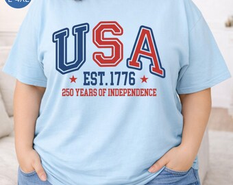 Chemise America Est 1776 grande taille, t-shirt patriotique femme grande taille, chemise couleurs confort, chemise USA 250 rétro, cadeau de célébration USA pour elle