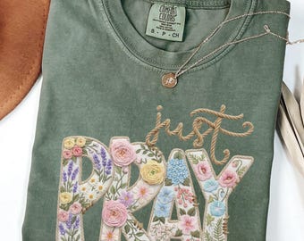 T-shirt met opdruk "Just Pray" van imitatiegaren, religieus cadeau voor vrouwen met een maatje meer, christelijk T-shirt, cadeau voor liefhebbers van het christendom, oversized Jezus-shirt voor haar