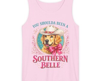 You Shoulda Been a Southern Belle Tank Top | Golden Retriever Cowgirl Design