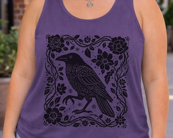 Halloween Kraai Tanktop, Gotisch Zwart Raven T-shirt, Cottagecore Kraai Shirt, Plus Size Goth Lover Cadeau, Heksenachtig Shirt, Dark Academia Raven Top