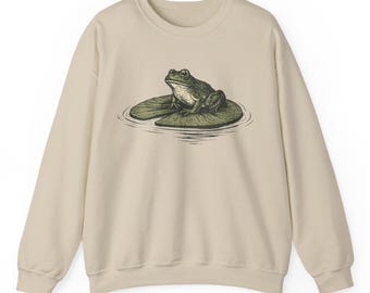 Sudadera divertida de rana de talla grande, regalo para amantes de las ranas, Gildan 18000, camiseta estilo cottagecore para mujeres de talla grande, camiseta para amantes de la naturaleza.