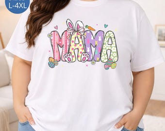 Camiseta de Pascua para mamás de talla grande, colores cómodos, linda camiseta de Pascua para mamás primerizas, regalo de Pascua para madres de talla grande.