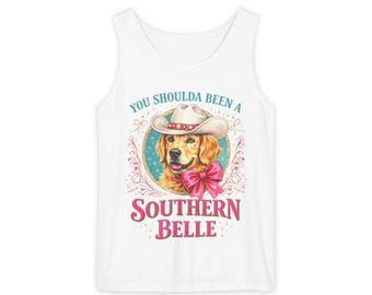 You Shoulda Been a Southern Belle Tank Top | Golden Retriever Cowgirl Design