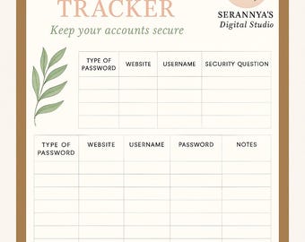 Printable Password Tracker | Digital Account Organizer (Instant Download)