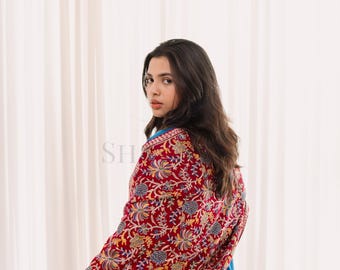 Floral Hand Embroidered Woolen Pashmina Shawl: Warm Bridal Shawl For Her