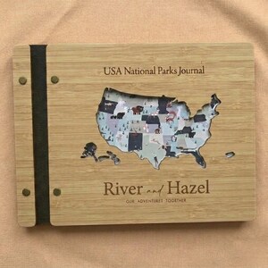 63 USA National Parks Wooden Journal Customizable Name - Personalized Map Design for Adventure Lovers