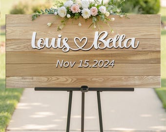 Letrero de boda de madera personalizado: nombres y fecha personalizados