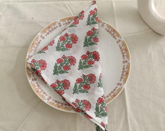 Servilletas de algodón estampadas a mano con motivos florales, decoración para bodas indias.