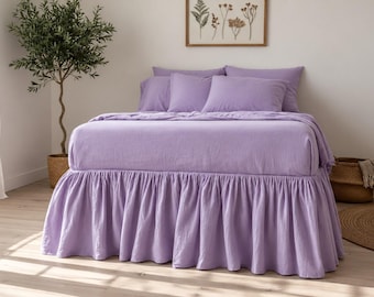 Natural Linen Ruffle Bedskirt, Lavendar color Stonewashed Dust Ruffle Handmade Bed Valance, Christmas party gifts