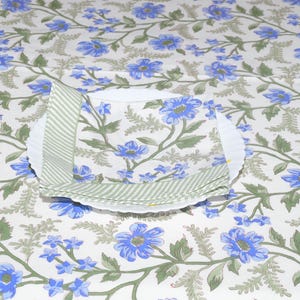 Border Napkins, Forget Me Nots Blue, Green Floral Indian Hand Block printed Cotton Napkins, Wedding cloth Napkins, Christmas Party Gifts
