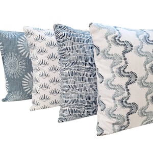 Blue Pillows Designer Covers Slate Blue Slub Cotton Canvas French Blue Cushion Choose Coordinating Couch Sofa Pillows, Blue Shams