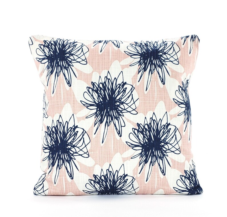 Blush Pink Navy Decorative Throw Pillow COVER Navy Floral Etsy