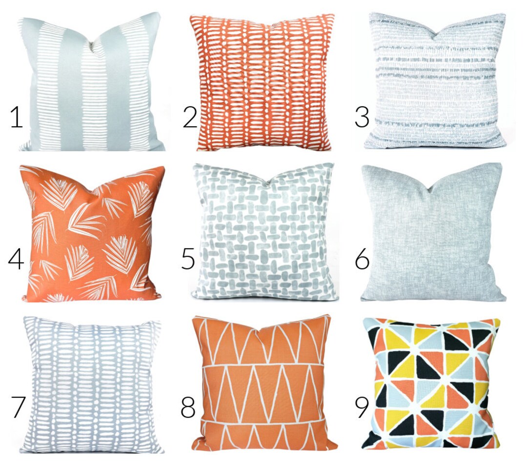 OUTDOOR Blue Pillows, Orange COVERS, Outdoor Coordinating Pillows, Mix ...