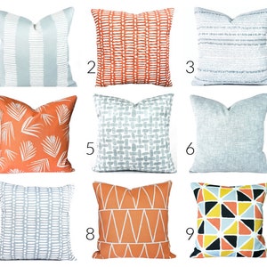 OUTDOOR Blue Pillows, Orange COVERS, Outdoor Coordinating Pillows, Mix and Match Sunporch Throw Pillows, Patio Pillow Covers