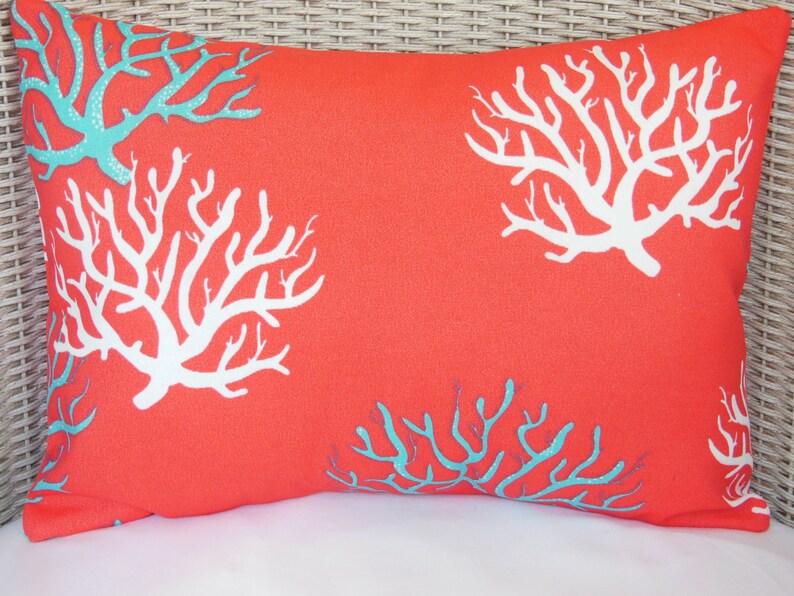 Red/Coral Aqua OUTDOOR Nautical Throw Pillow Beach Decor Etsy