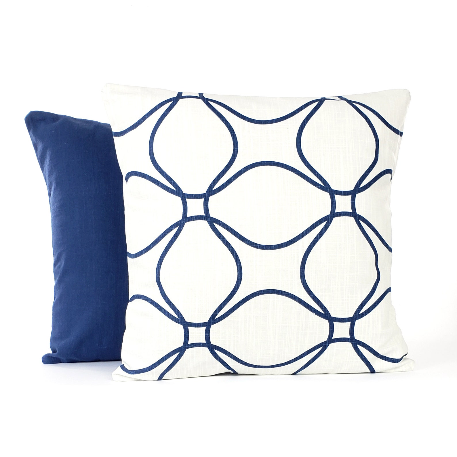 White Navy Geometric Pillow COVER linen Like decorative Etsy